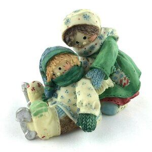 Vtg 1995 Enesco Mary Rhyner Cute as Button Girl Helping Boy Ice Skater Figurine